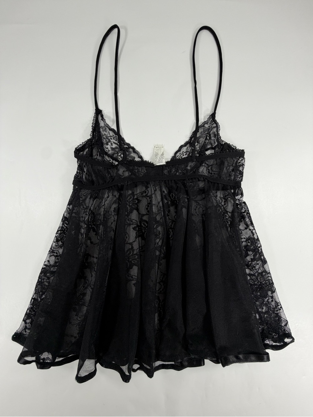 Vintage Y2K Black Floral Lace Babydoll Chemise Slip Dress Nightgown Lingerie L